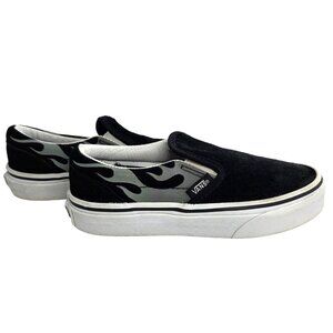 Vans Suede Flame Classic Slip-on Black Grey Skate Street Sneakers Kid's 12.5